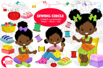 Preview of African American Sewing girls clipart AMB-2916