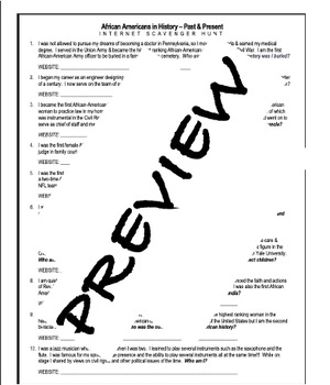 Preview of Internet Scavenger Hunt:  African Americans in History - Past and Present