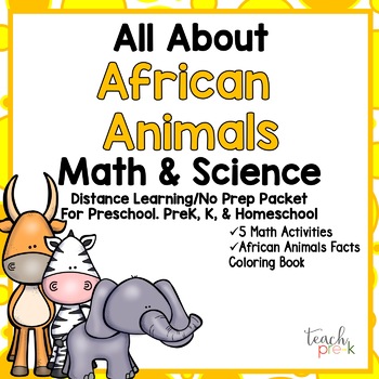 Preview of African Animal Math & Science Distance Learning  Packet For Preschool, PreK, K,