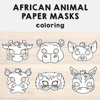Preview of African Animal Paper Masks Printable Safari Coloring Craft Activity Costume