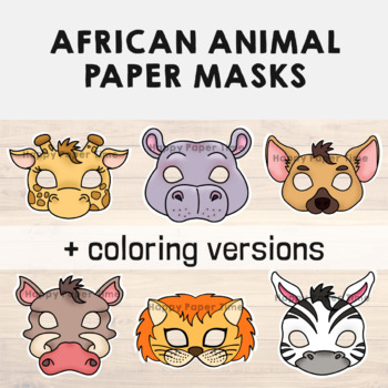 African Animal Paper Masks Printable Safari Coloring Craft Activity Costume
