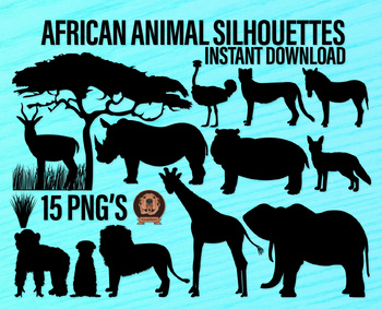 Preview of African Animal Silhouette Clipart Png, Hand Drawn Safari Animal Illustrations
