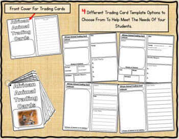 Preview of AFRICAN ANIMALS Research Trading Cards Graphic Organizers and QR Codes