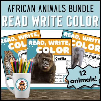 Preview of African Animal facts Read Write Color activity BUNDLE