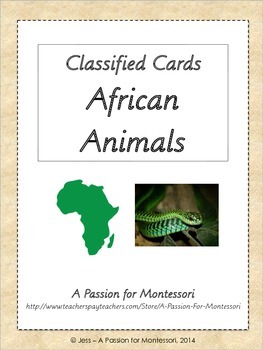 Preview of 36 African Animals, Montessori Classified Cards, Flash cards, Continent Box