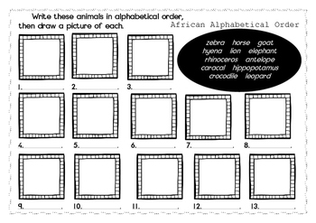 African Animals Alphabetical order by Alex Leitch | TpT