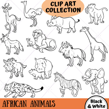 African Animals Clip Art Collection (BLACK AND WHITE ONLY) by KeepinItKawaii