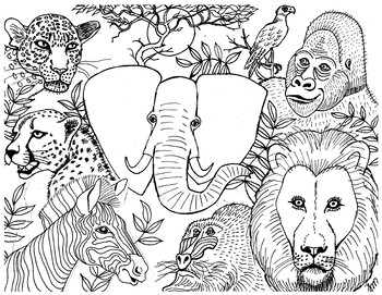 African Animals Colouring Page by Apples and Pommes by Suzanne Munroe