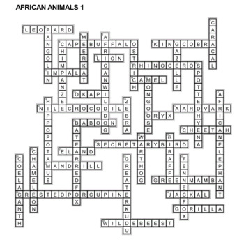 African Animals Crossword Puzzles by Ah Ha Lessons TPT