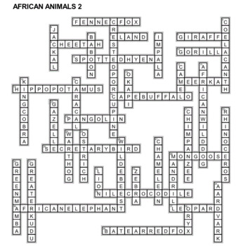African Animals Crossword Puzzles by Ah Ha Lessons TPT