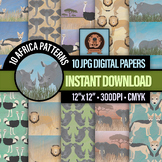 Animals on Safari Digital Craft Paper - Wildlife in a Scen