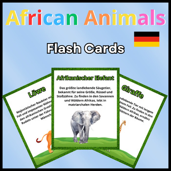 Preview of African Animals Flach Cards, German Fun Facts, kindergarten, Printables.