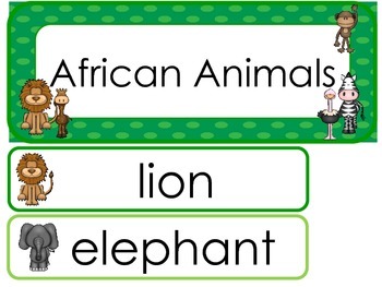 Preview of African Animals Word Wall Weekly Theme Bulletin Board Labels.