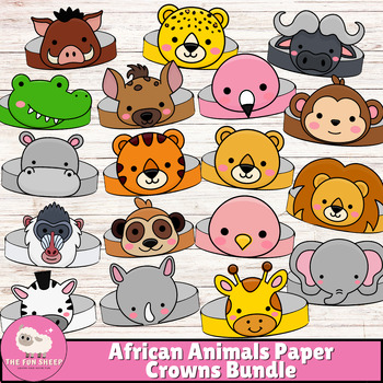 Preview of African Animals Paper Crowns Bundle | Animal Hats Set - Craft Coloring Activity
