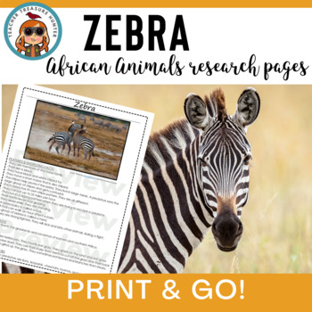 Preview of African Animals Report All About Zebras informational research page print and go