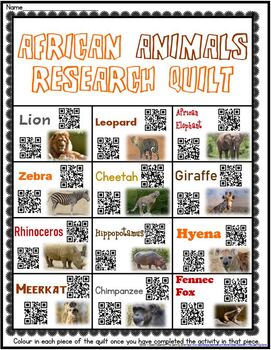 Preview of African Animals Research Quilt - NO PREP (Distance Learning)