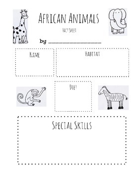 African Animals Research Sheets by Milton Merchants | TpT