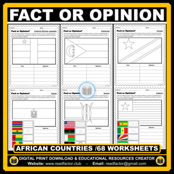 Preview of African Countries Fact Or Opinion Activity and Flags Coloring - 68 Worksheets