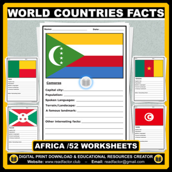 Preview of African Countries Facts Activity - 52 worksheets