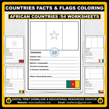 Preview of African Countries Facts Activity and Flags Coloring - 54 Worksheets