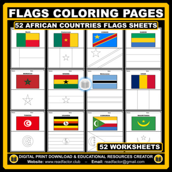 Preview of African Countries Flags Coloring Pages - 52 Worksheets