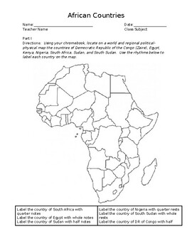 Preview of African Countries Music Worksheet