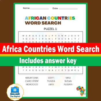 Preview of African Countries Word Search, Black History Printable Activity