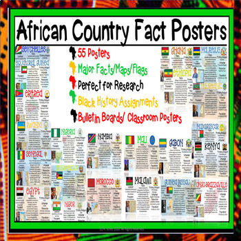 Preview of African Country Information Posters | 55 Posters | 8.5x14" | Facts | Colorful!