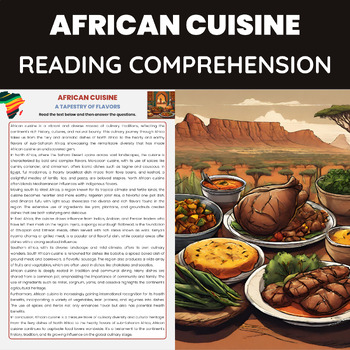 Preview of African Cuisine Reading Comprehension | Cuisine of South West East North Africa