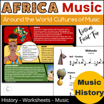 Preview of African Music History Activities tour - Black History Month Music instruments