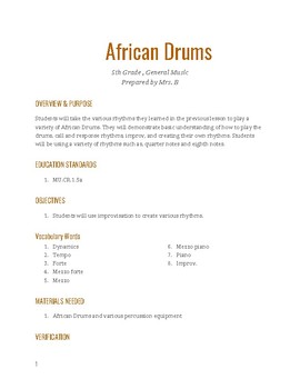 Preview of African Drumming- Lesson