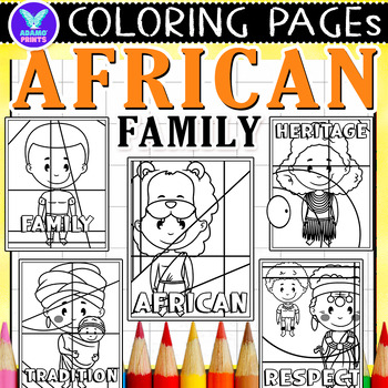 Preview of African Family Coloring Pages & Writing Paper Activities ELA No PREP