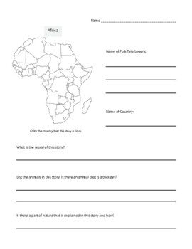 African Folk Tale Follow-up Worksheet by Our Time to Learn | TPT