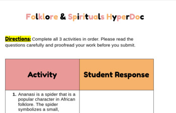 Preview of African Folklore & Spirituals HyperDoc