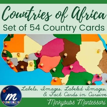 Preview of African Geography Countries of Africa Intro Set of 54 Fast Fact Cards in CURSIVE