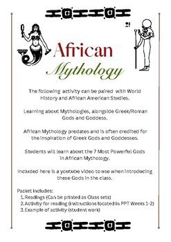 Preview of African Gods and Goddess Reading- Goes w/ Intro to African American Studies PPT