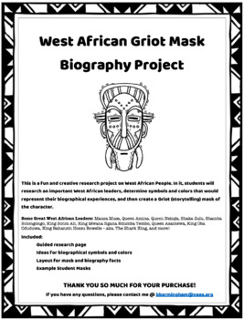 Preview of African Griot Biography Mask Project
