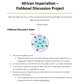 Preview of African Imperialism Fishbowl Discussion FUN Project