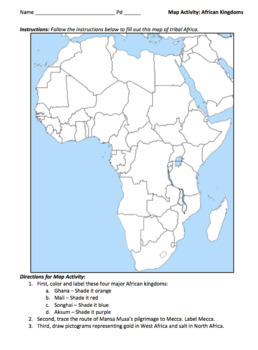 Preview of African Kingdoms Map Activity / Ghana, Mali, Songhai, & Mansa Musa's Pilgrimage