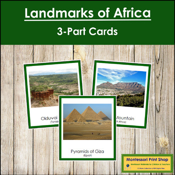 Preview of Landmarks of Africa 3-Part Cards (color borders) - Continent Cards