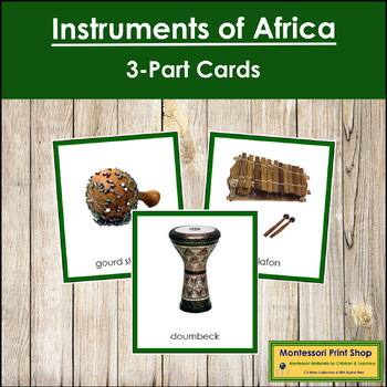 Preview of Musical Instruments of Africa 3-Part Cards (color borders) - Continent Cards