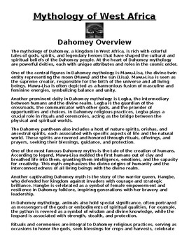 Preview of African Mythology: Dahomey Overview Assignment (Dahomey WORD)