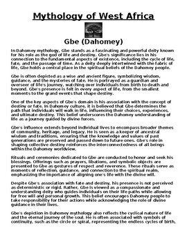 Preview of African Mythology: God Gbe Assignment (Dahomey WORD)