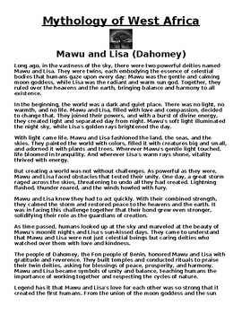 Preview of African Mythology:  Myth Mawu and Lisa Assignment (Dahomey WORD)