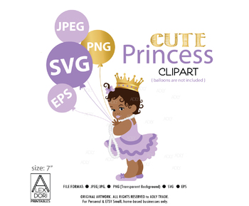 Preview of African Princess with Crown, Gold, Purple ClipArt