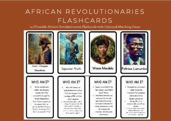 Preview of African Revolutionaries Flashcards with Optional Matching Game