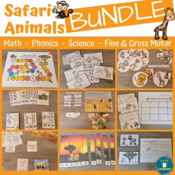 Preview of African Safari Animals Activities BUNDLE - Math, Phonics, Science, Gross Motor