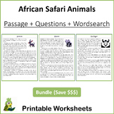 African Safari Animals Reading Comprehension Bundle