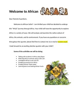 Preview of African Safari Parent letter