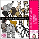 African Savanna Animals clipart BLACK AND WHITE by Melonhe